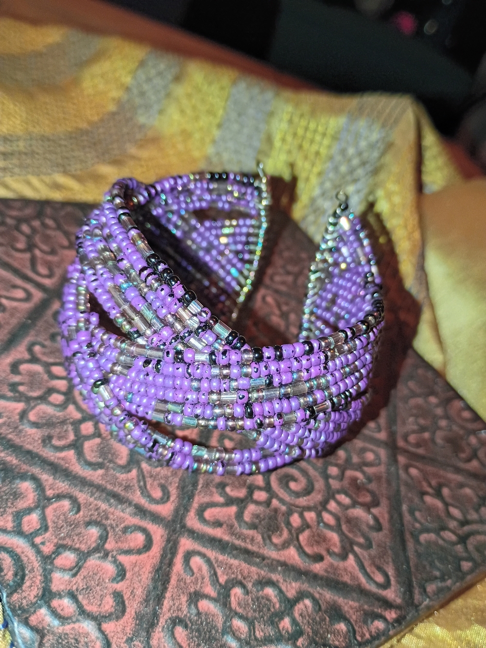 Purple Multi-Strand Beaded Cuff Bracelet